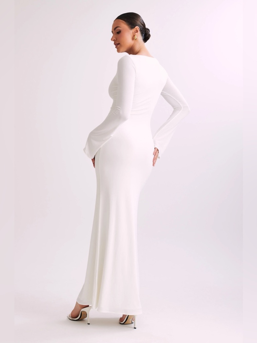 NWT Meshki Tarns Slinky Fishtail Long-Sleeve Ivory White Bridal Gown Maxi Dress - Picture 5 of 6